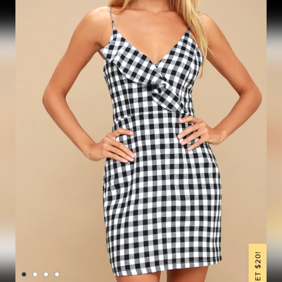 Lulu's Gingham Black White Summer Mini Dress Sz Medium - Picture 2 of 10